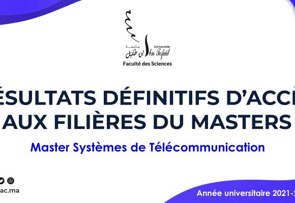 Résultats définitifs d’accès au Master Systèmes de Télécommunication