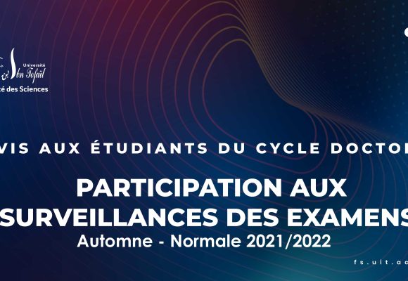 Participation aux surveillances des examens : Session Normale d’Automne 2021/2022