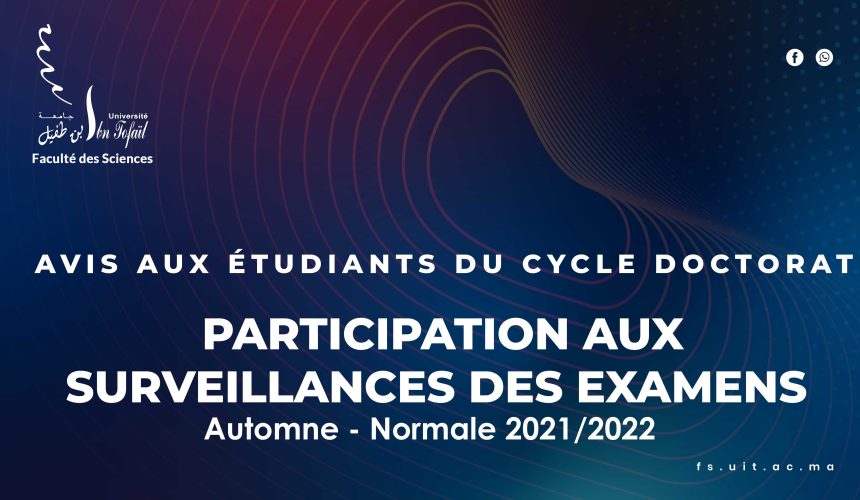 Participation aux surveillances des examens : Session Normale d’Automne 2021/2022