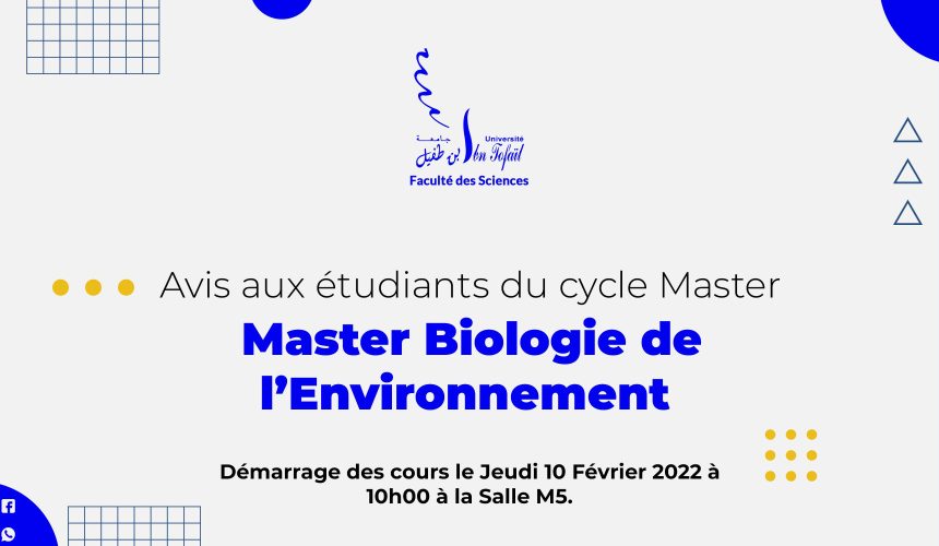 Démarrage des cours du Master Biologie de l’Environnement