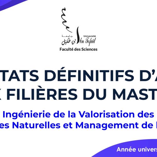 Résultats définitifs d’accès au Master Ingénierie de la Valorisation des Ressources Naturelles et Management de la Qualité