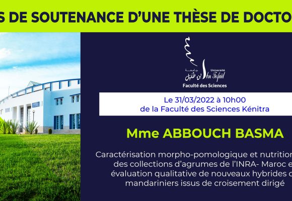 Avis de soutenance d’une thèse de doctorat (Mme ABBOUCH BASMA)
