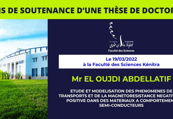 Avis de soutenance d’une thèse de doctorat (Mr EL OUJDI ABDELLATIF)