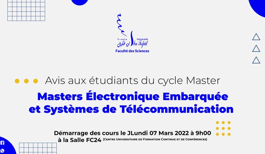 Démarrage des cours du Masters Électronique Embarquée et Systèmes de Télécommunication