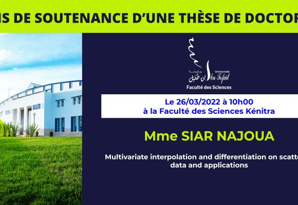 Avis de soutenance d’une thèse de doctorat (Mme SIAR NAJOUA)