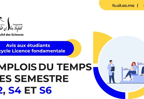 Avis aux étudiants du cycle Licence fondamentale : Emplois du temps des semestres S2, S4 et S6