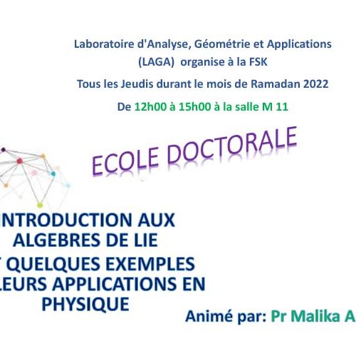 Le Laboratoire d’Analyse, Géométrie et Applications organise l’école doctorale Ramadan