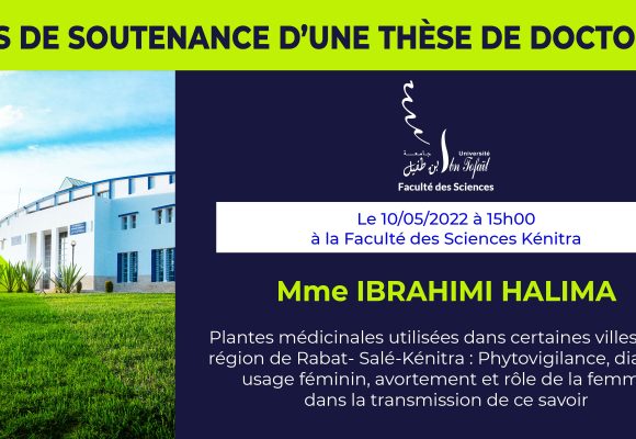 Avis de soutenance d’une thèse de doctorat (Mme IBRAHIMI HALIMA)