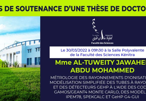 Avis de soutenance d’une thèse de doctorat (Mme AL-TUWEITY JAWAHER ABDU MOHAMMED)