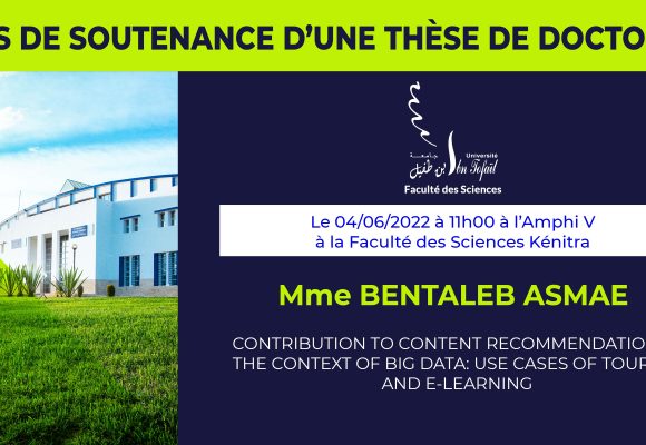 Avis de soutenance d’une thèse de doctorat (Mme BENTALEB ASMAE)
