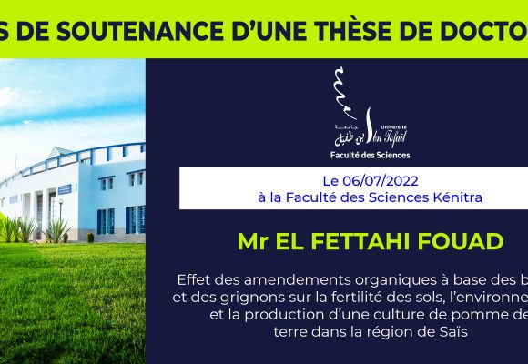 Avis de soutenance d’une thèse de doctorat (Mr EL FETTAHI FOUAD)