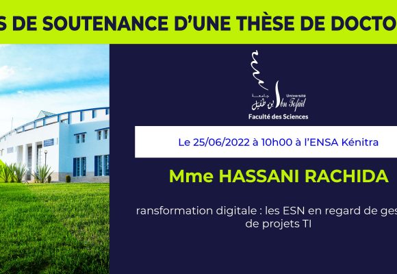 Avis de soutenance d’une thèse de doctorat (Mme HASSANI RACHIDA)