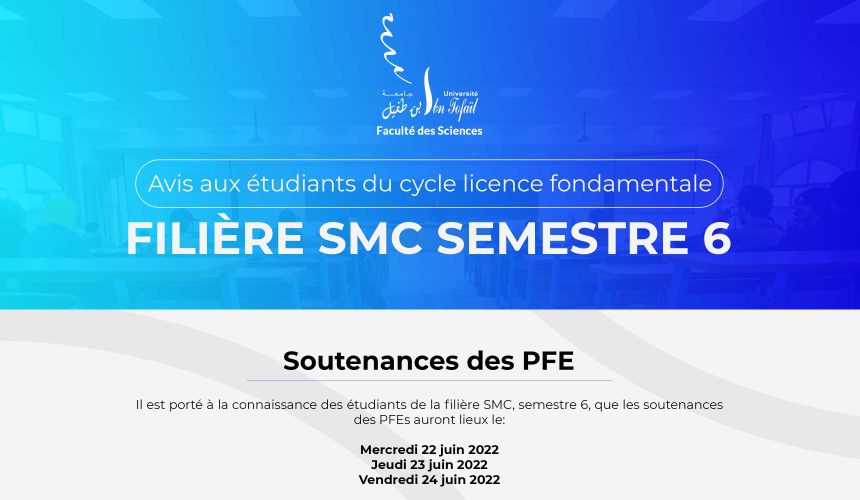 Avis aux étudiants de la filière SMC, semestre 6 – Soutenances des PFE