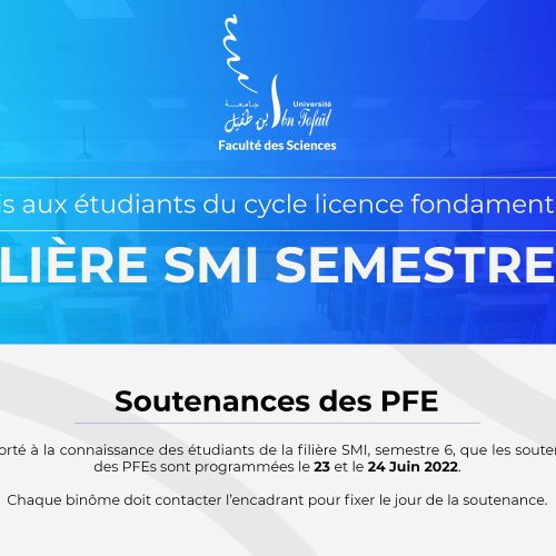 Avis aux étudiants de la filière SMI, semestre 6 – Soutenances des PFE