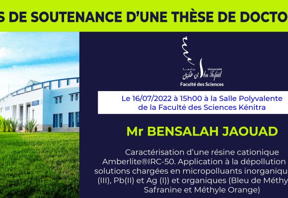 Avis de soutenance d’une thèse de doctorat (Mr BENSALEH JAOUAD)