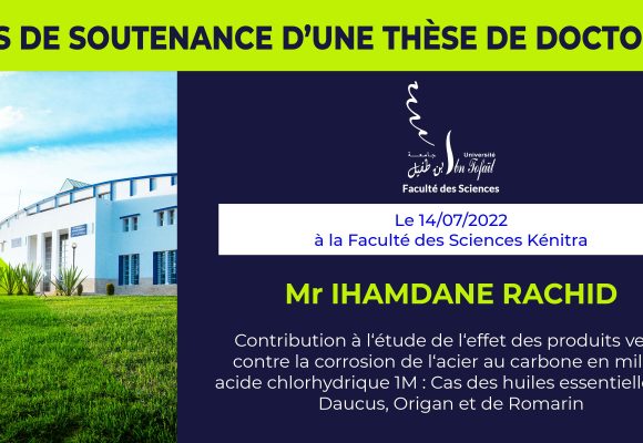 Avis de soutenance d’une thèse de doctorat (Mr IHAMDANE RACHID)
