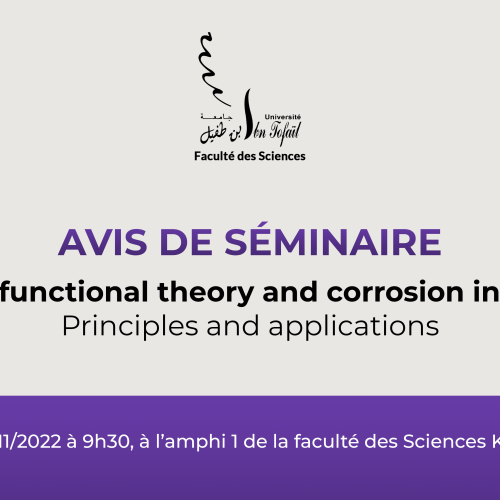 Avis de séminaire – Density functional theory and corrosion inhibition : Principles and applications