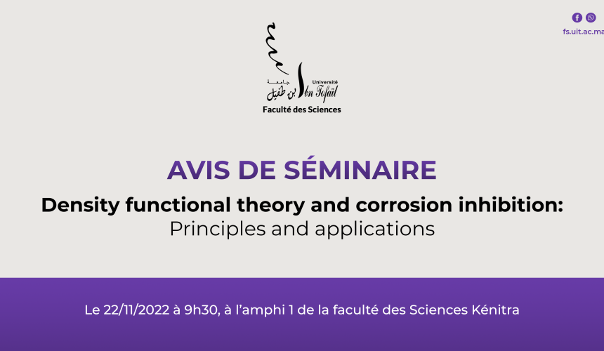 Avis de séminaire – Density functional theory and corrosion inhibition : Principles and applications