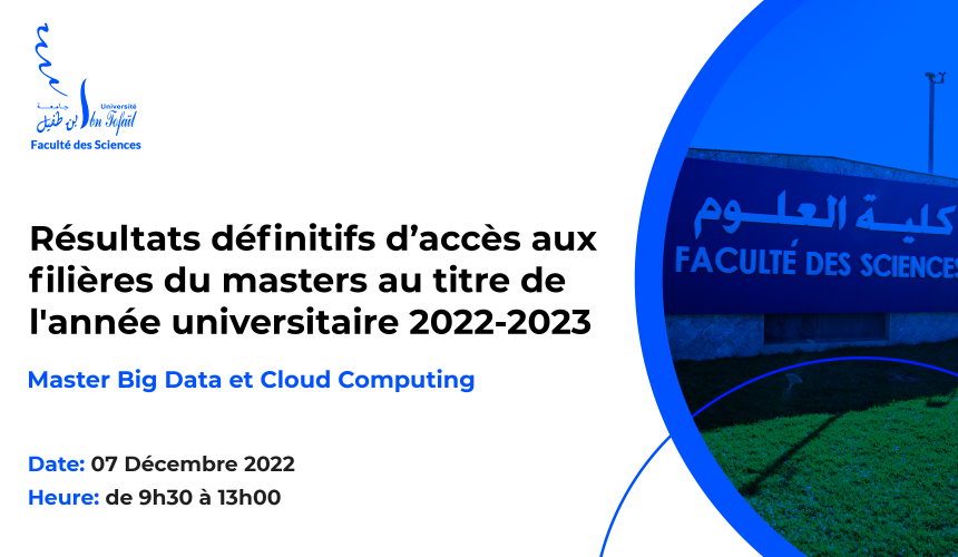 Résultats définitifs du concours d’accès au Master : Big Data et Cloud Computing