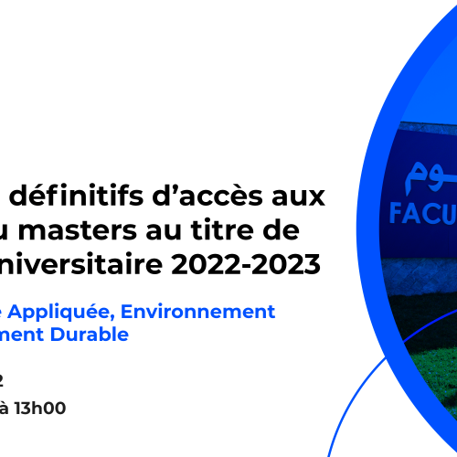Résultats définitifs du concours d’accès au Master : Chimie Appliquée, Environnement et Développement Durable
