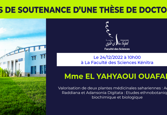 Avis de soutenance d’une thèse de doctorat (Mme EL YAHYAOUI OUAFAE)