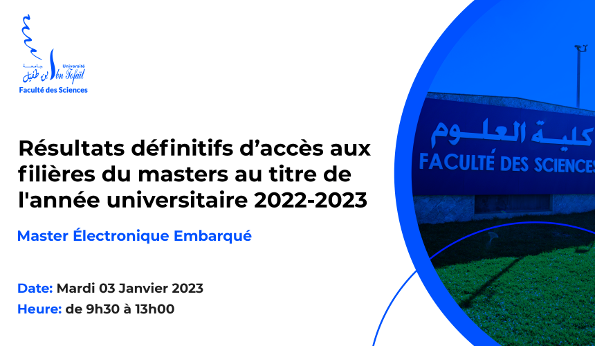 Résultats définitifs du concours d’accès au Master : Électronique Embarqué