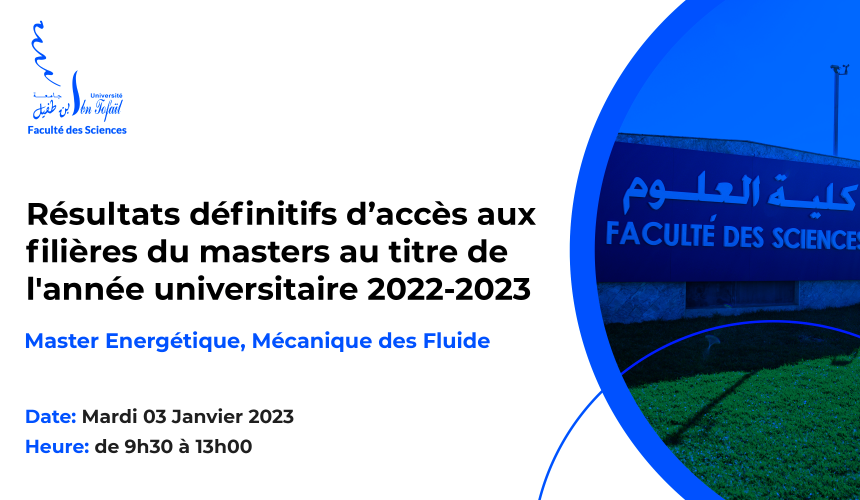 Résultats définitifs du concours d’accès au Master : Energétique, Mécanique des Fluide