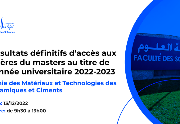 Résultats définitifs du concours d’accès au Master : Génie des Matériaux et Technologies des Céramiques et Ciments
