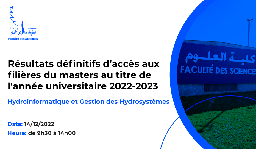 Résultats définitifs du concours d’accès au Master : Hydroinformatique et Gestion des Hydrosystèmes