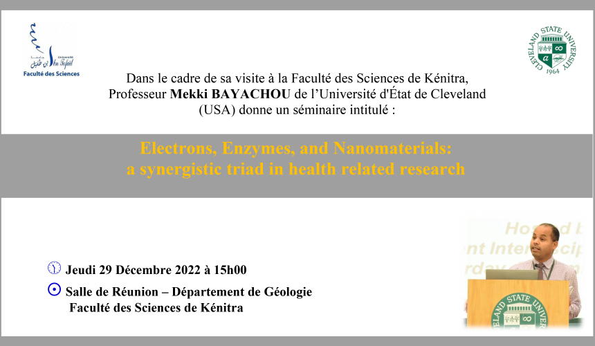 Avis de Séminaire : Electrons, Enzymes, and Nanomaterials: a synergistic triad in health related research