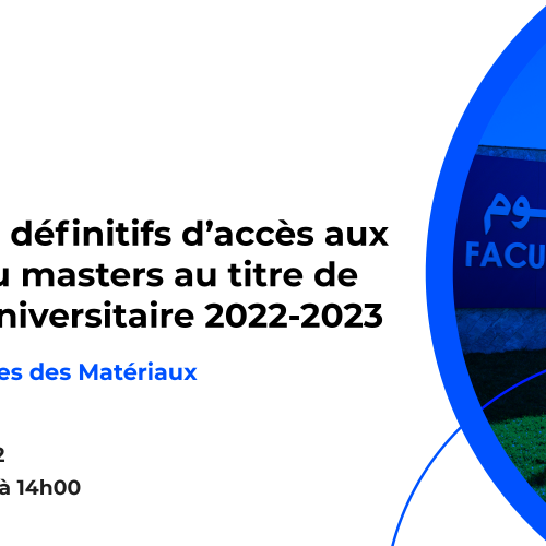 Résultats définitifs du concours d’accès au Master : Sciences des Matériaux
