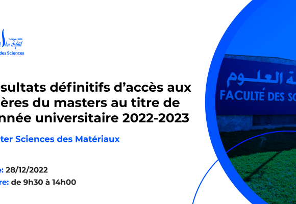 Résultats définitifs du concours d’accès au Master : Sciences des Matériaux