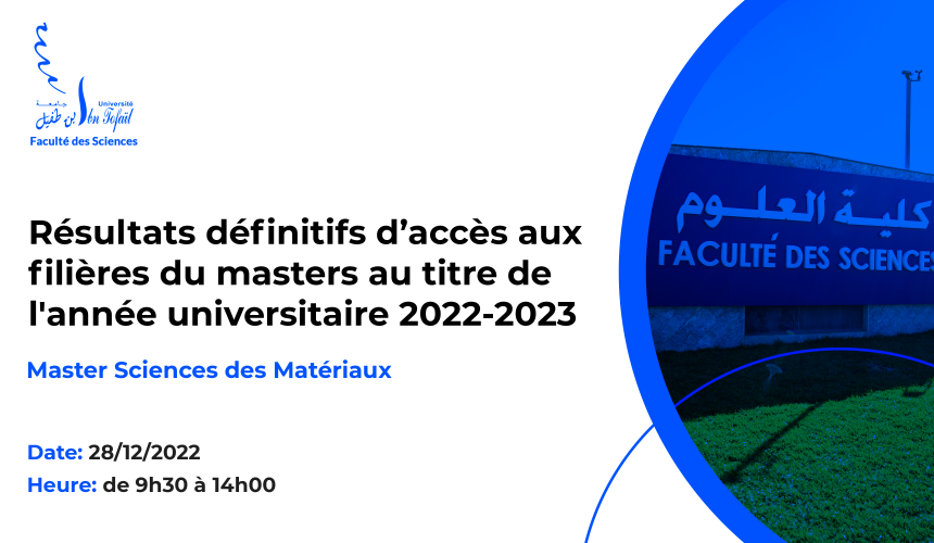 Résultats définitifs du concours d’accès au Master : Sciences des Matériaux