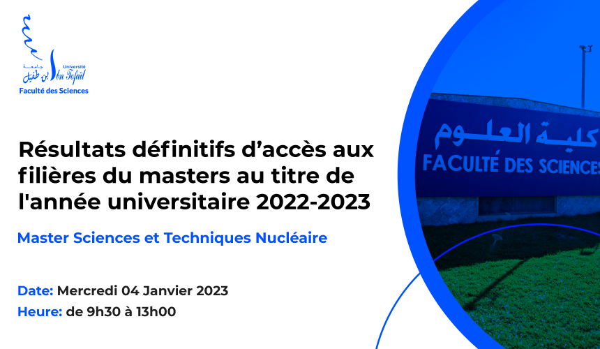Résultats définitifs du concours d’accès au Master : Sciences et Techniques Nucléaire