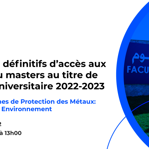 Résultats définitifs du concours d’accès au Master : Systèmes de Protection des Métaux: Conception et Environnement