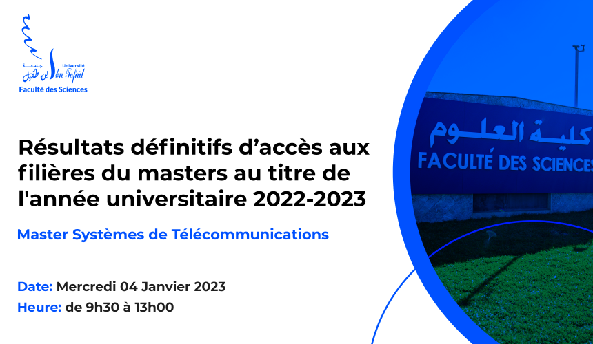 Résultats définitifs du concours d’accès au Master : Systèmes de Télécommunications