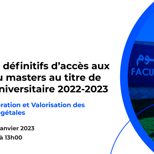 Résultats définitifs du concours d’accès au Master : Amélioration et Valorisation des Ressources Végétales