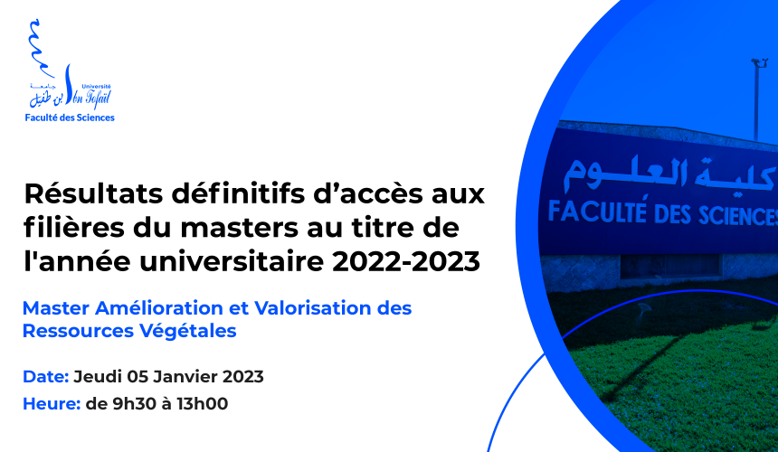 Résultats définitifs du concours d’accès au Master : Amélioration et Valorisation des Ressources Végétales