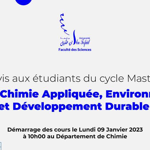 Démarrage des cours du Master Chimie Appliquée, Environnement et Développement Durable