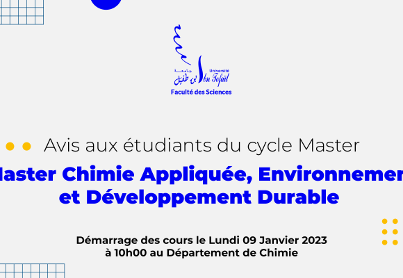 Démarrage des cours du Master Chimie Appliquée, Environnement et Développement Durable