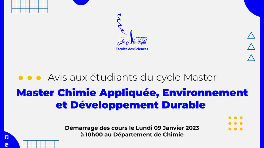 Démarrage des cours du Master Chimie Appliquée, Environnement et Développement Durable