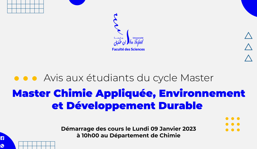 Démarrage des cours du Master Chimie Appliquée, Environnement et Développement Durable