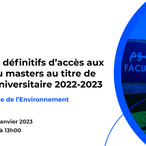 Résultats définitifs du concours d’accès au Master : Biologie de l’Environnement