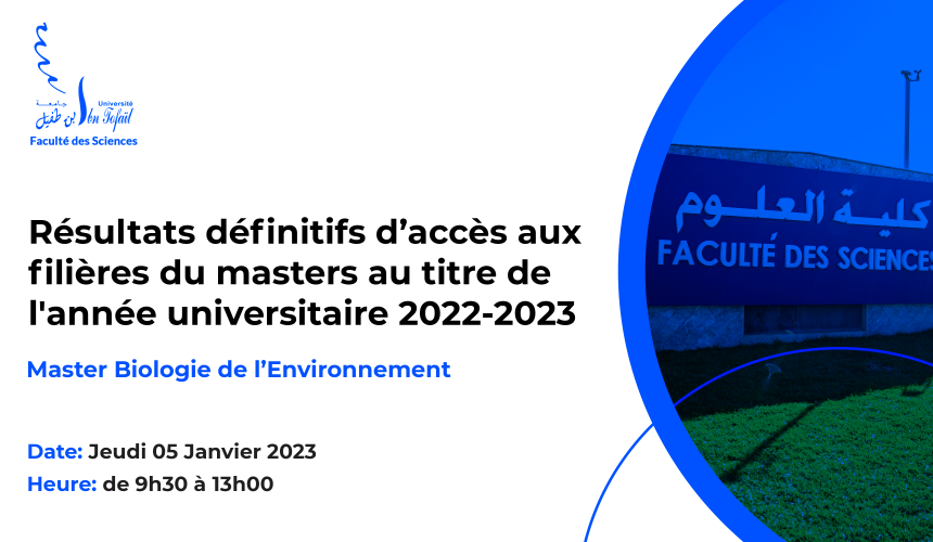 Résultats définitifs du concours d’accès au Master : Biologie de l’Environnement