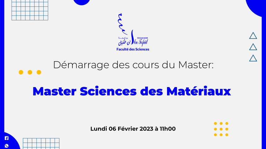 Démarrage des cours du Master Sciences des Matériaux