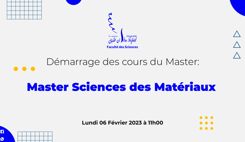 Démarrage des cours du Master Sciences des Matériaux