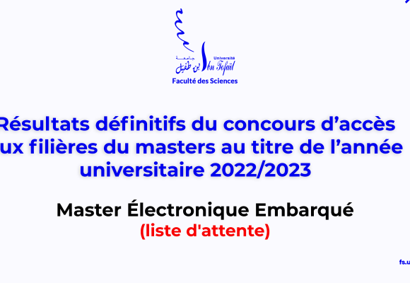 Résultats définitifs d’accès au Master Électronique Embarqué (liste d’attente)