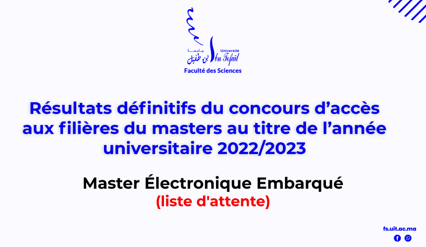 Résultats définitifs d’accès au Master Électronique Embarqué (liste d’attente)