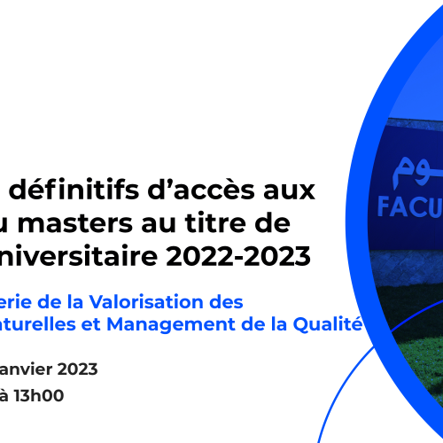 Résultats définitifs du concours d’accès au Master : Ingénierie de la Valorisation des Ressources Naturelles et Management de la Qualité