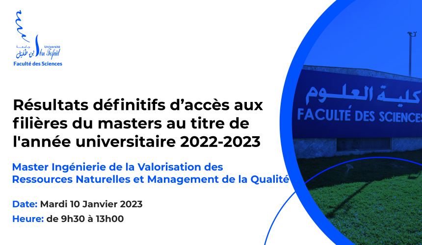 Résultats définitifs du concours d’accès au Master : Ingénierie de la Valorisation des Ressources Naturelles et Management de la Qualité